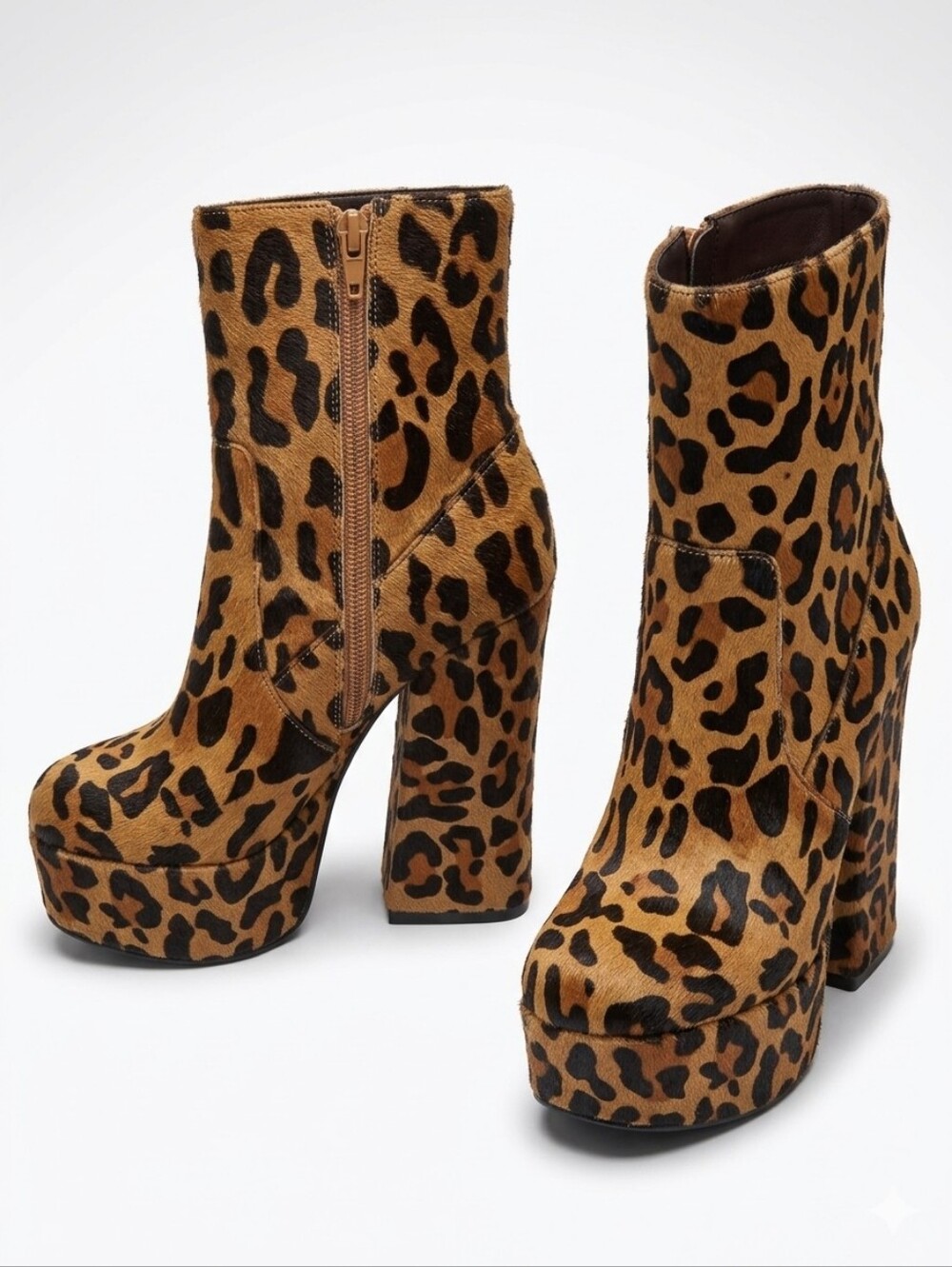 Shellys London Leopard Print Platform Boots Faux Hair Chunky Heel 7.5